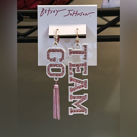 BETSEY JOHNSON Pink Crystal
Go Team Statement Earrings. Mismatched. NWTS. - Picture 2 of 7